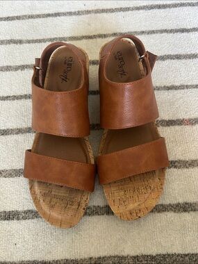 Eurosoft Cognac Leather-Look Cork Wedge Sandals